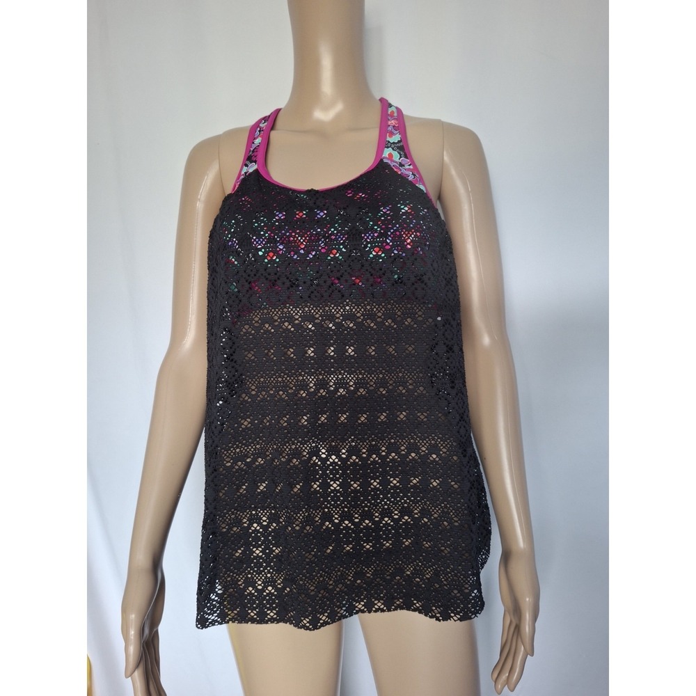 Activewear Floral Racerback Sport Bra with Black Lace Overlay Size M